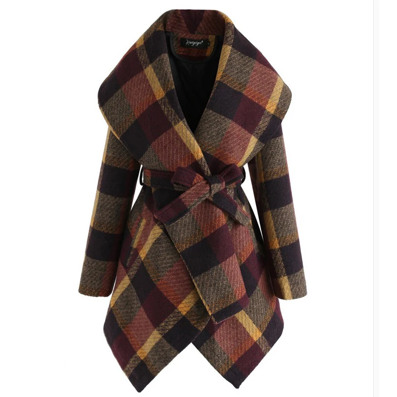 

Turn-down collar Wool Coat Women Pocket Casual Long Sleeve Autumn Winter Blends Outerwear Oversize Trench Warm Coat Sashes