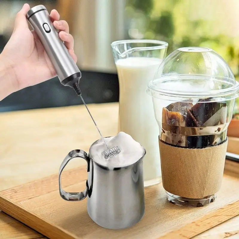 

Usb Chargeable Double Spring Whisk Head Electric Milk Frother Stainless Steel Handheld Milk Foamer Drink Mixer Two Speeds
