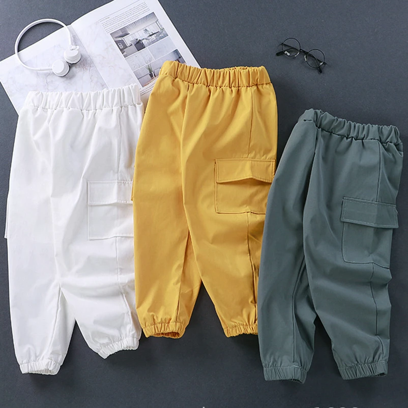 

2021 Autumn Children Cargo Pants Solid Pockets Korean Kids Boy Clothes Full Trouser Teenage Girls Clothing Outwear Sweatpants