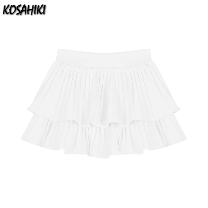 

KOSAHIKI Summer Harajuku Elegant Chic Solid High-waisted Skirt Cake Skirt Y2k Casual Folds Kawaii Sexy Mini Skirts