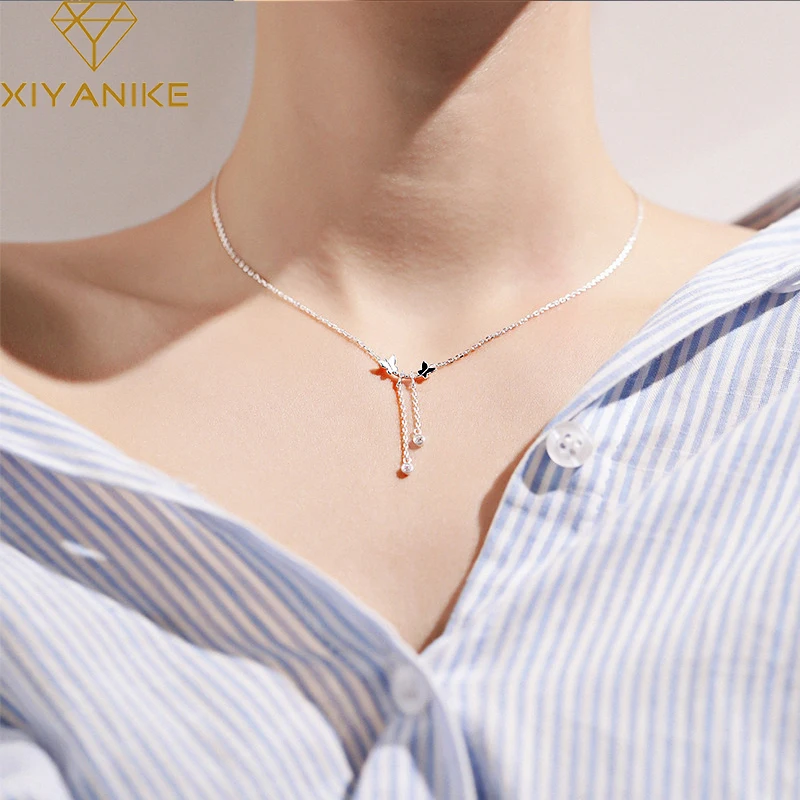 XIYANIKE 925 пробы Серебряная кисточка-подвеска в форме бабочки ожерелье очаровательные женские ювелирные изделия из кристаллов трендовые элегантные свадебные аксессуары