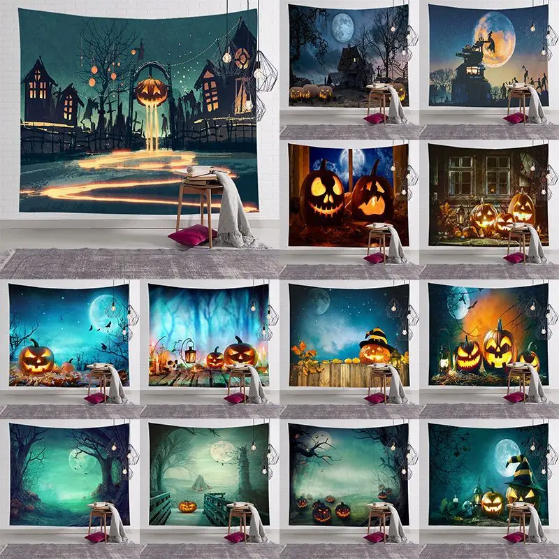 

Halloween Printing Wall Tapestry Pumpkin Background cloth wall carpet hanging Home Decor Beach mat 75*90cm GT-0058