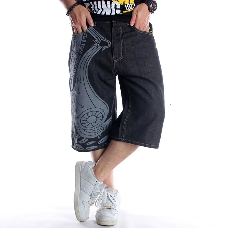 

European and American men's large hip hop jeans Embroidered graffiti slacks oversize Cropped Trousers