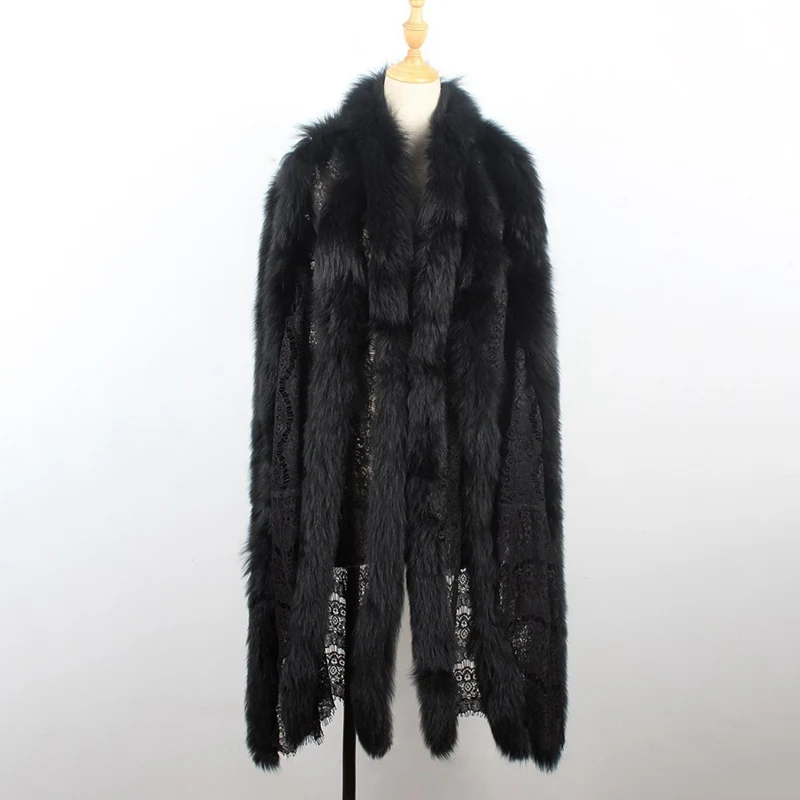 black shawl Модные вечерние накидки, вечерняя накидка из искусственного меха, кружевное покрывало, теплый большой платок, Зимний свадебный плащ, свадебные аксессуары, женский меховой палантин - Цвет: black shawl