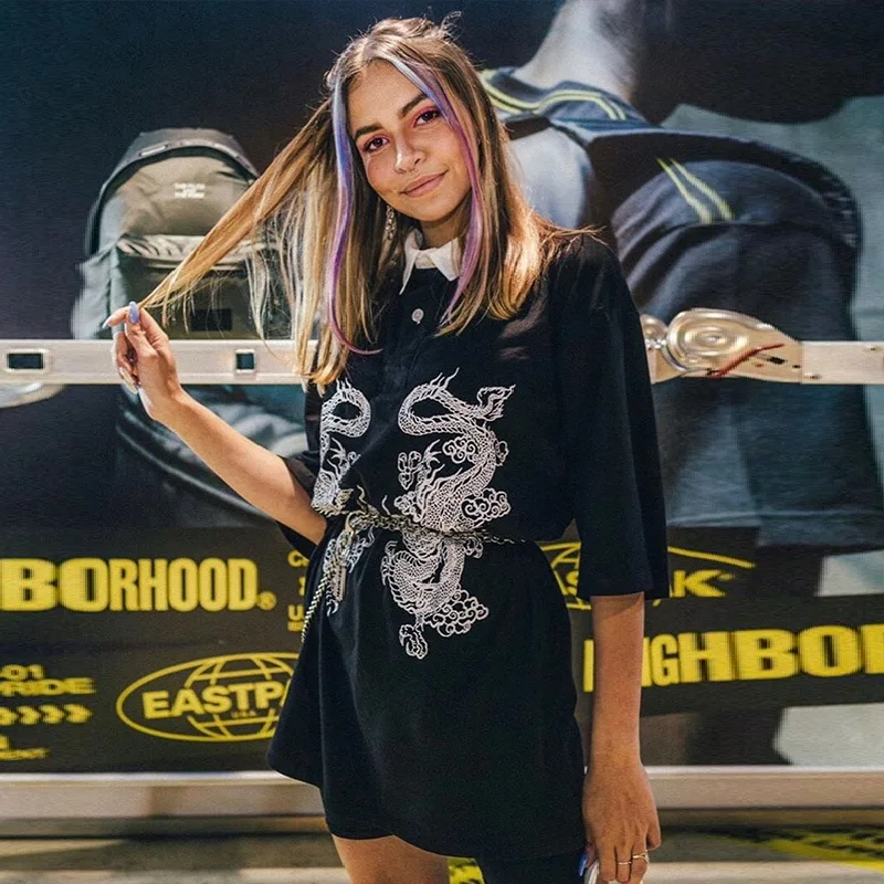 

Vintage Printing Dragon Gothic Female T-shrits Spring Summer Egirl Grunge Punk Emo Y2K Aesthetic Harajuku Tshirt Women Chic