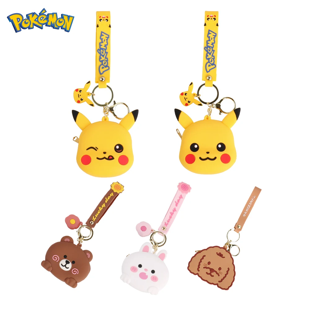 

Pokemon Coin Purse Keychain Cute Cartoon Anime Pikachu Silicone Car Portable Metal Pendant Keychain Toys Kids Birthday Gift