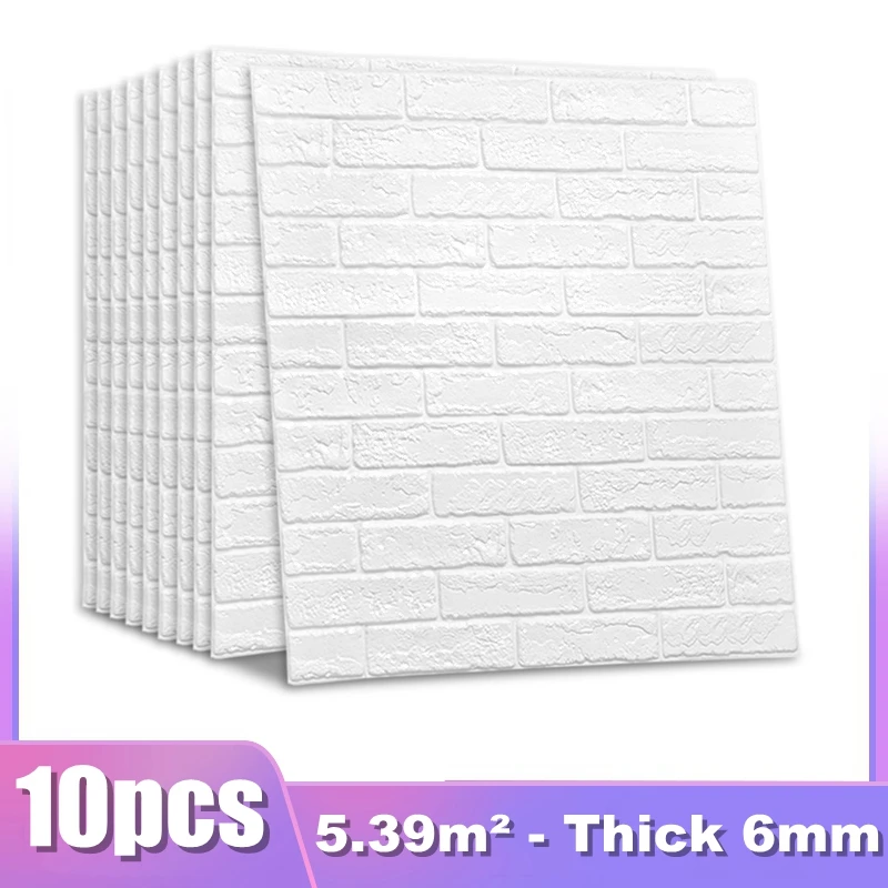 

10pcs 3D Wall Sticker Classic Brick Grain Wallpaper Stickers Extra Thick 6MM Wall Decor Sticker for Living Room Bedroom TV Wall