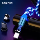 Магнитный струящийся свет LED гибкий кабель с разъемом Micro USB Type-C для быстрой зарядки провод шнур 1M 2M для Samsung Xiaomi Android мобильный телефон зарядное устройство