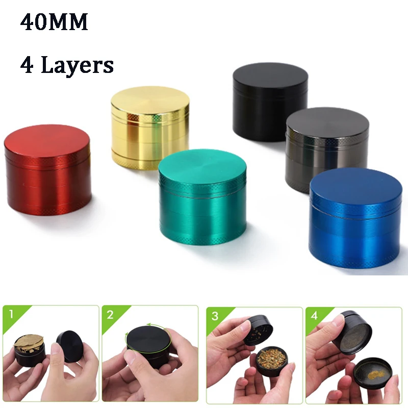 

40mm 4 Layers Metal Tobacco Grinder Weed Grinder Zinc Alloy Dry Herb Smoke Accessories Pepper Pot Spice Mill Grinder Pipas Fumar