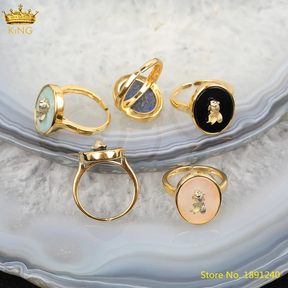 5 шт. открытые кольца из натурального черного агата Amazon каменный розовый кварц