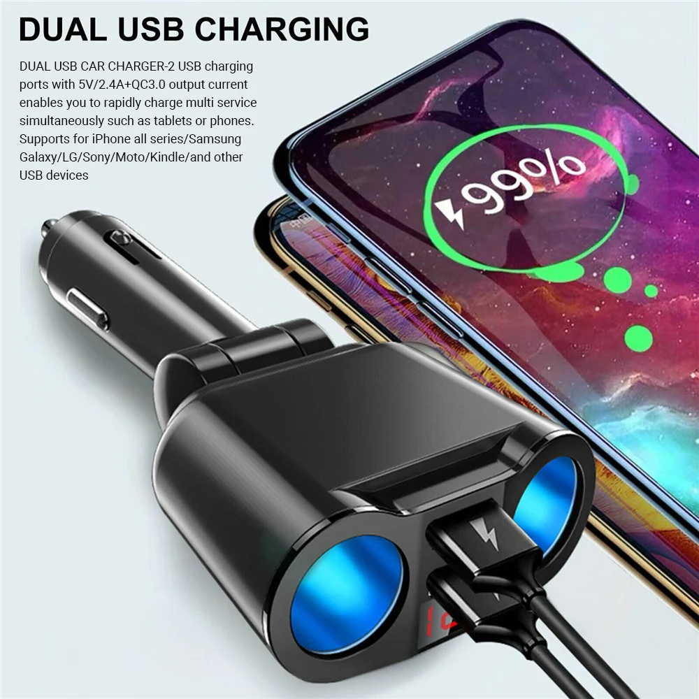 Автомобильное зарядное устройство с двумя USB-портами 1/2 градусов 120 Вт |