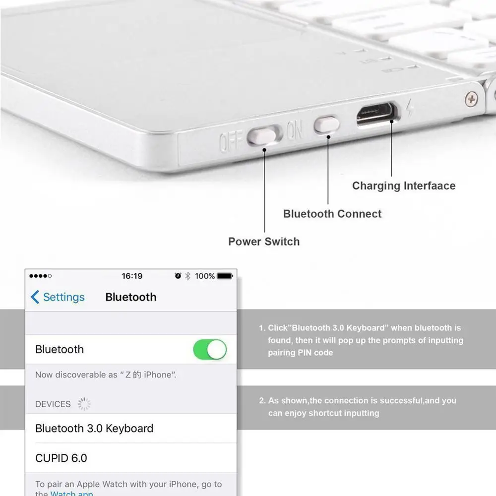 B033 Мини Беспроводная Bluetooth клавиатура USB зарядка Складная деловая с тачпадом для