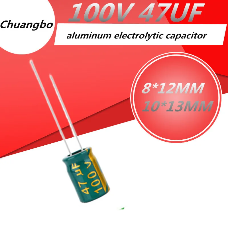 

10pcs Higt quality 100V47UF 100V 47UF 8*12MM 10*13MM low ESR/impedance high frequency aluminum electrolytic capacitor