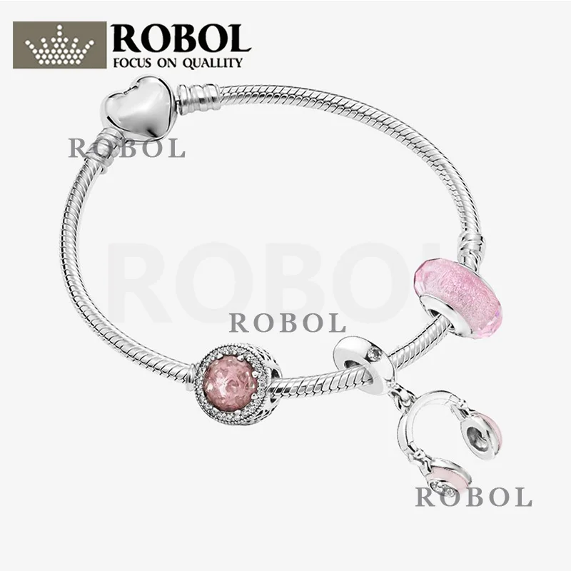 

High-quality Boutique 925 Sterling Silver Bracelet Accessories, Pink Tone, Girly Heart, Youthful and Playful, Free Shipping