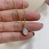 dainty small oval medal holy virgin mary pendant necklaces for women fashion natural mother of pearl shell neck chain jewelry
