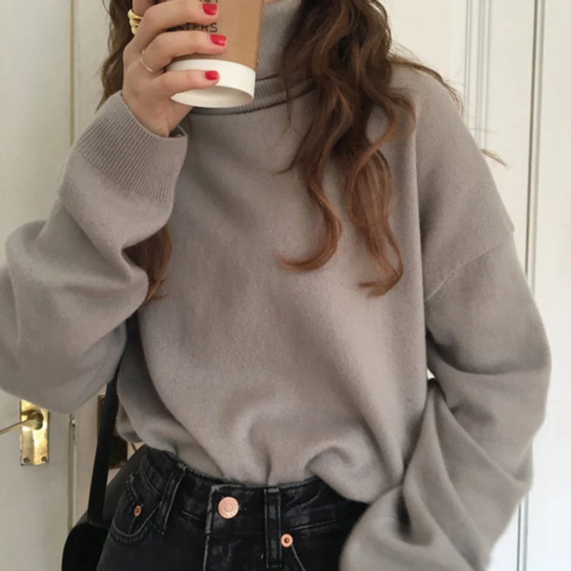

Warm Sweaters Stretch Women Sweaters Turtleneck Pullovers Soft Primer Shirt Long Sleeve Korean Blue Sweater 2022 Autumn Winter
