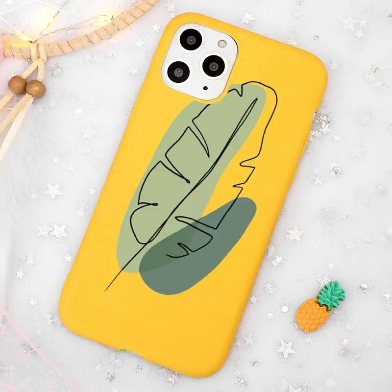 

Art leaf flower design retro Phone Case Candy Color Yellow for iPhone 11 12 pro XS MAX 8 7 6 6S Plus X 5S SE 2020 XR