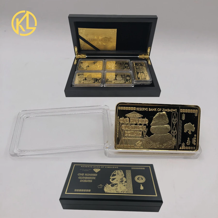45/50 шт. 100 пятильвенные доллары Зимбабве золотые металлические слитки с красивой