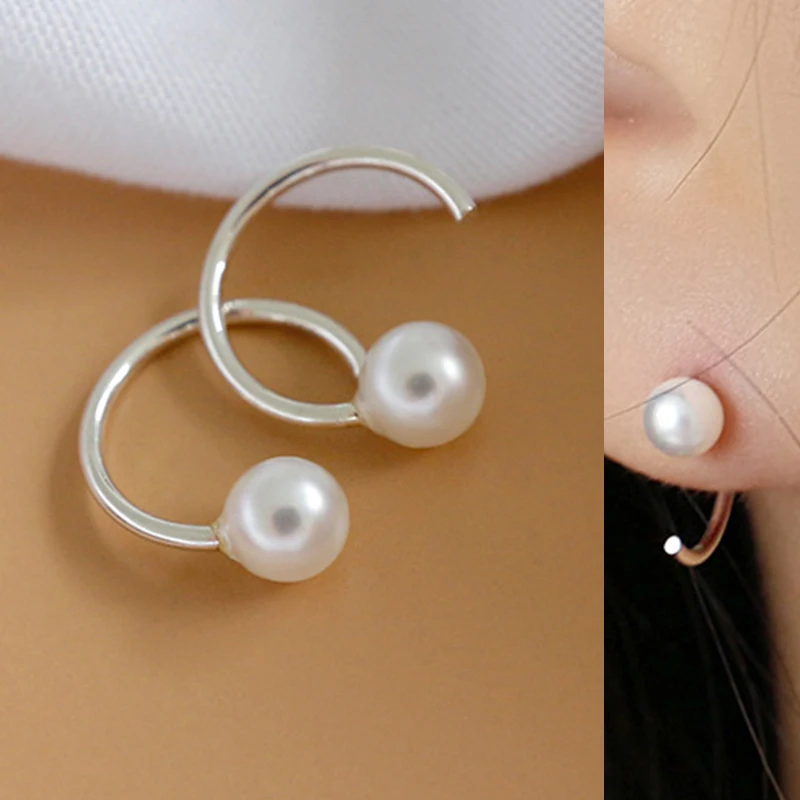 

4mm White Shell Pearl 925 Silver Stud Earrings Round Ball Beads Natural South Sea Shell Pearl Woman Ear Jewelry