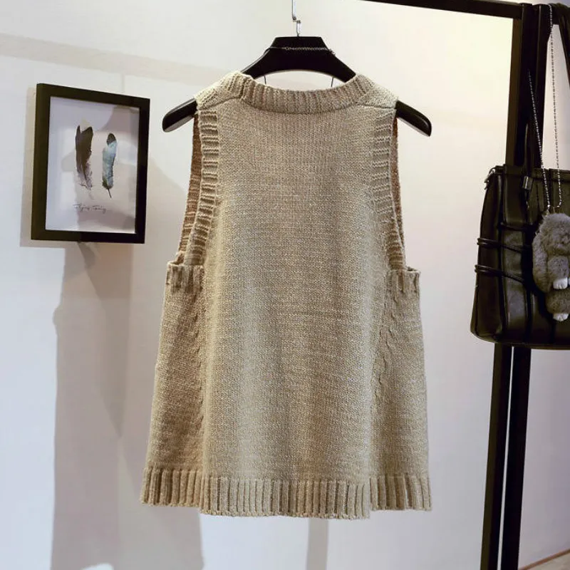 Женский трикотажный жилет весенний однотонный простой свитер без рукавов с