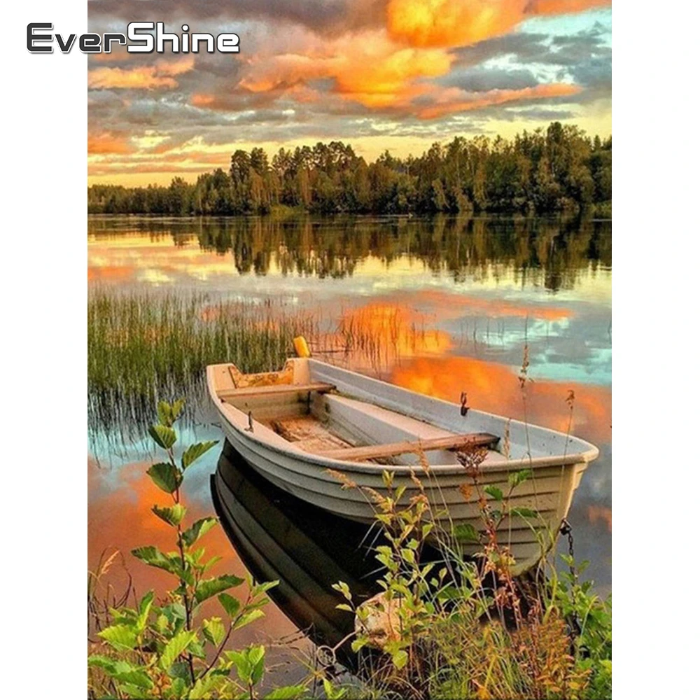 

Evershine Алмазная вышивка пейзаж лодки картины-мозаики из алмазных элементов декорации полный квадрат дрель алмазная живопись набор крестико...