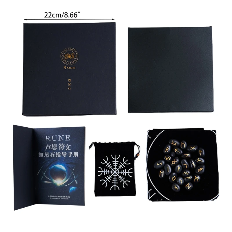 

25 Pcs/Set Natural Healing Witchcraft Crystal Viking Rune Stones Divination Carved Energy Gemstones Amulet Sign