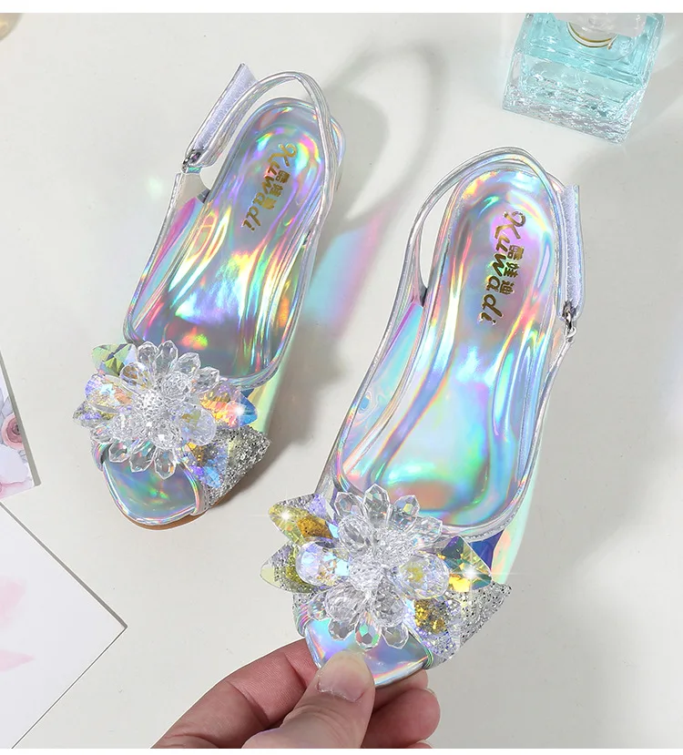 Girls wedding shoes bright leather PU high-heeled children sandals dance kids fashion party crystal | Тематическая одежда и