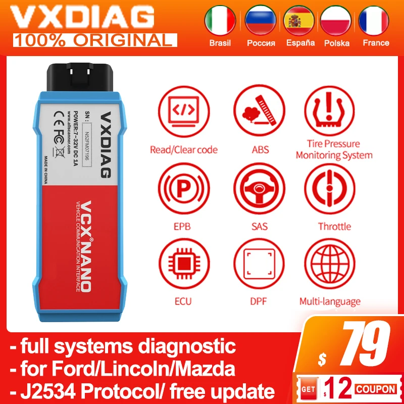 Obd2 VXDIAG VCX NANO для Ford автомобильный диагностический инструмент Mazda IDS V120