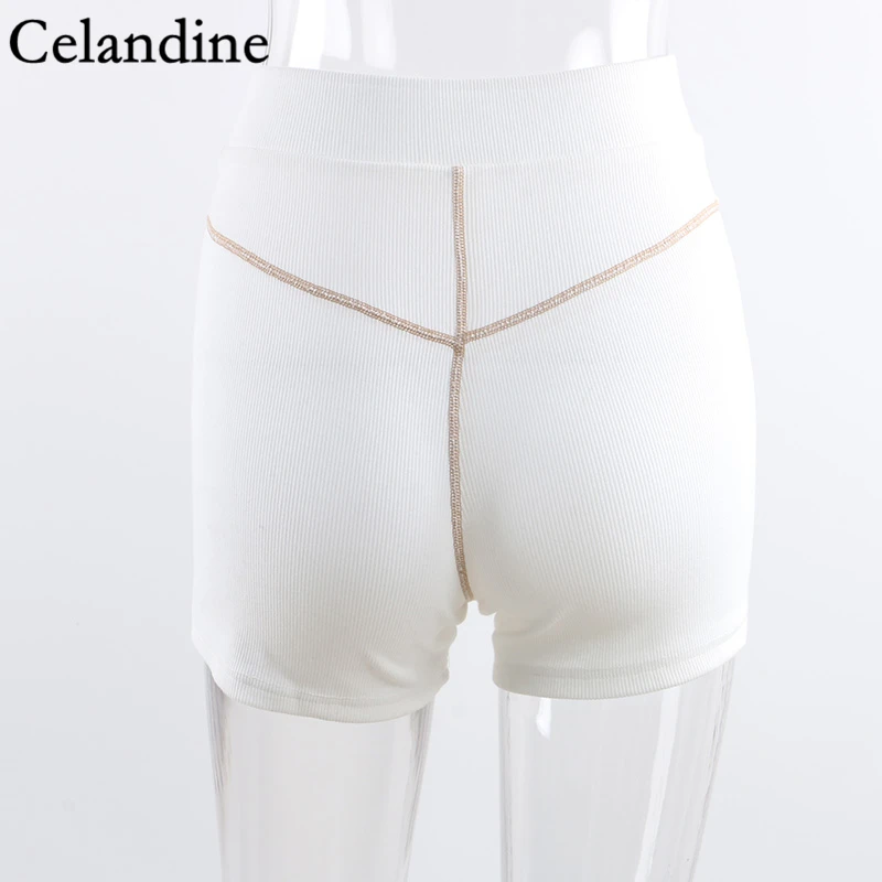 

Celandine Spring Summer Patchwork Ribbed Knitted Shorts Women Casual High Waist Short Ladies White Biker Streetwear Female 2021