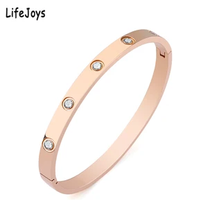 stainless steel brand cuff bracelet bangle zircon love luxury jewelry for women rose gold silver color hot female fashion gift free global shipping