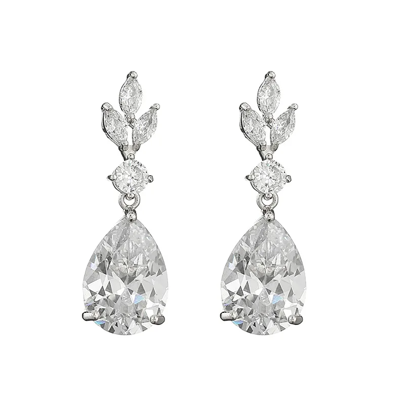 

Big Shining Rhinestone Zirconia Water Drop Women Earring Cute Leaves Zircon Charm Stud Earring Daily Birthday Gift Pendant