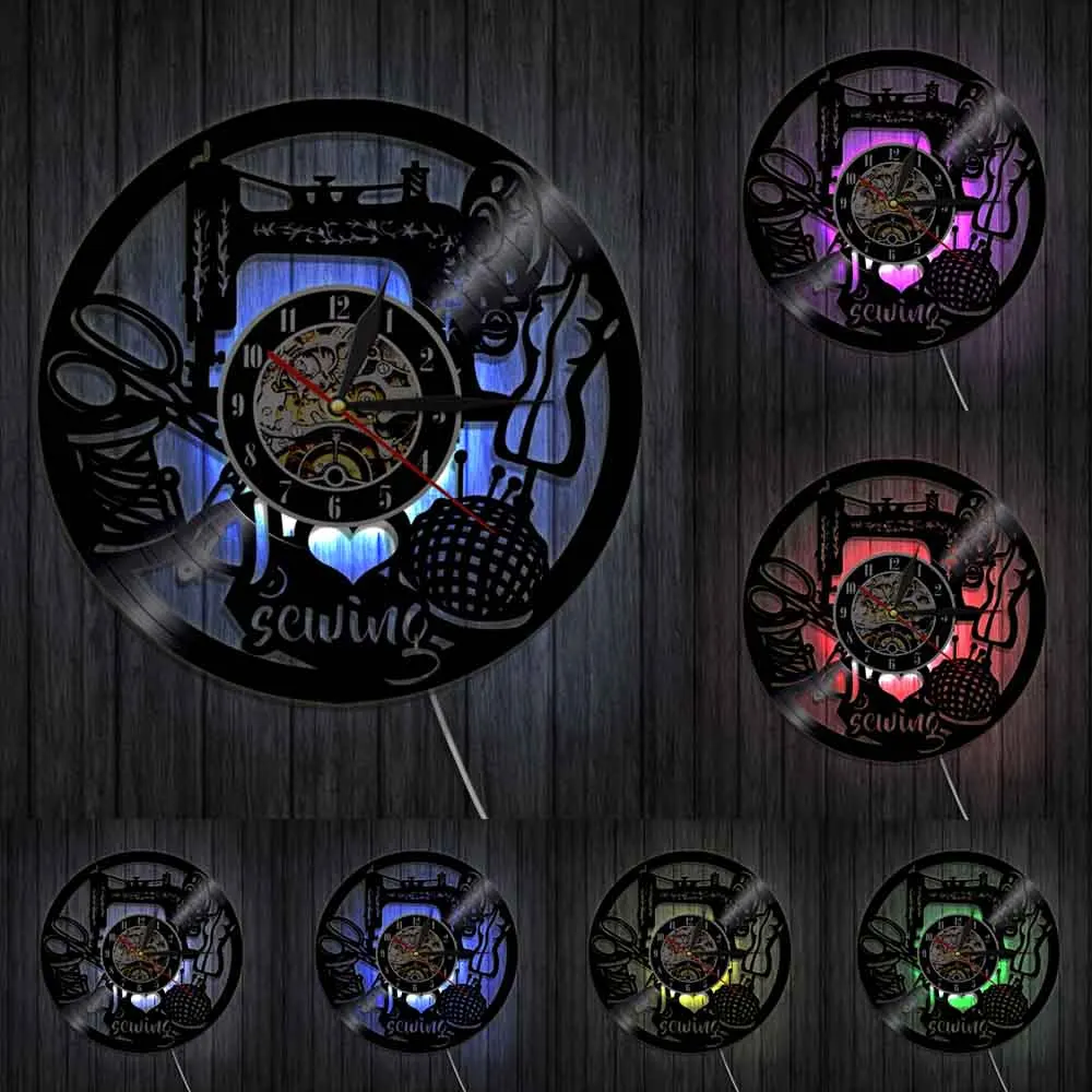 Настенные часы с виниловой пластиной швейная машина художественное хобби декор