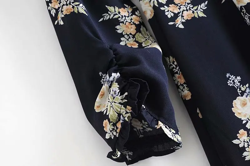 

Retro Backless Tie Dresses Elegant Floral Print Black Sheath Vestidos Vintage Slim Long Sleeve Dress