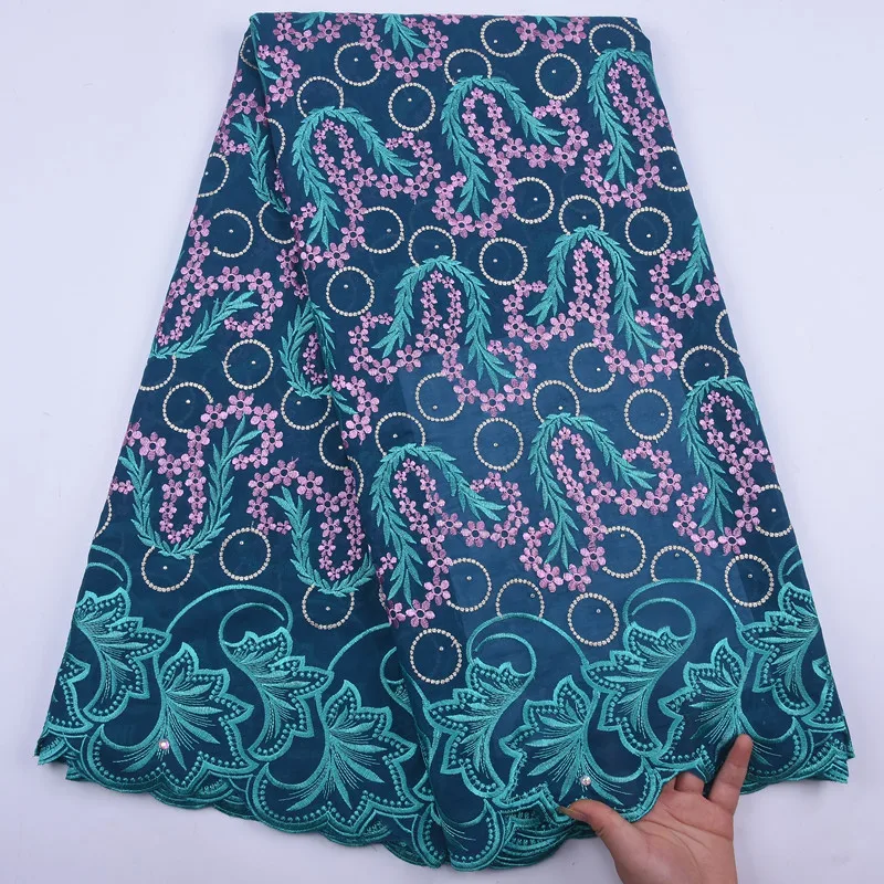 

SJD LACE Blue High Quality Swiss Voile Lace Fabric Embroidery African Lace Fabric Bright Diamond Nigerian Fabric For Party A2061