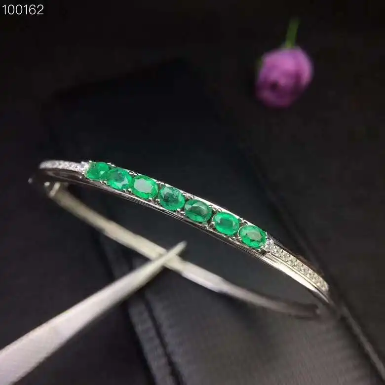 

100% Emerald bangle Natural Real Emerald bangle Bracelet Solid S925 Sterling Silver For Women Color Fine Jewelry