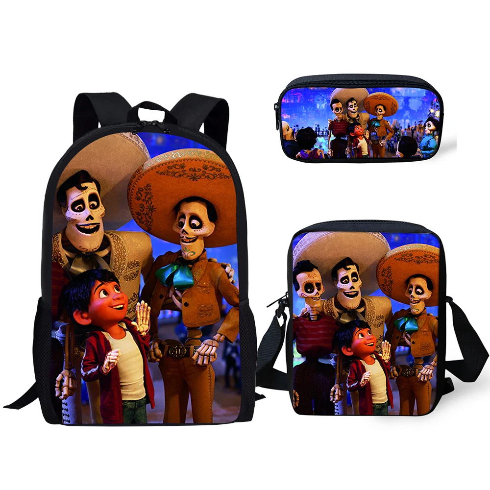 HaoYun 3PCs/Set Children Backpack COCO Music Skull Pattern Kids School Bags Cartoon Design Teenagers Book-Bag Mochila Rucksack