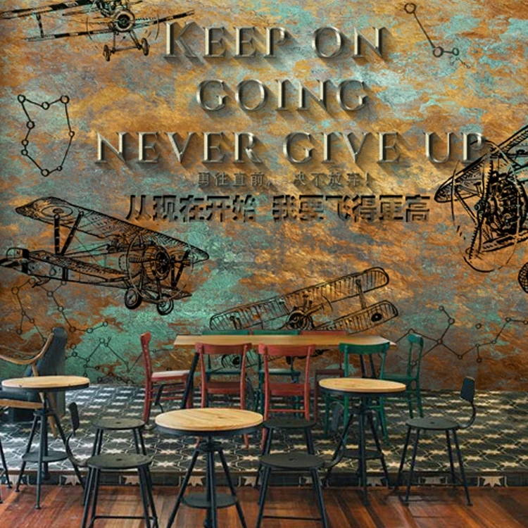 Internet cafe 3D personality aircraft background wall mural nostalgic retro theme restaurant wallpaper | Строительство и ремонт