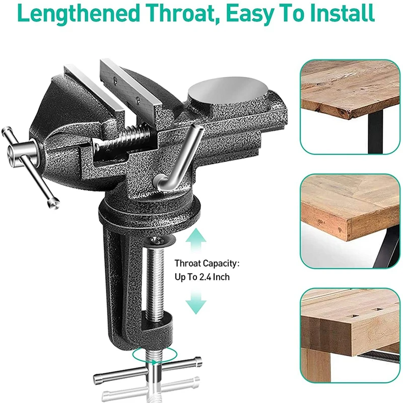 

General Purpose 3-Inch Table Tiger,360 Degree Rotating Base Vise, Heavy Woodworking Clamp,Movable Woodworking Bench Vise