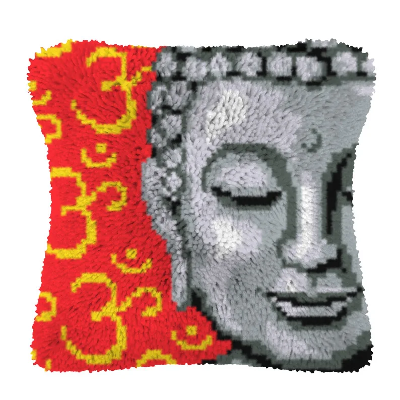 Kits de cojín con gancho de pestillo, estera de almohada artesanal, patrones de Buda, costura de punto de cruz, bordado de cojín de ganchillo