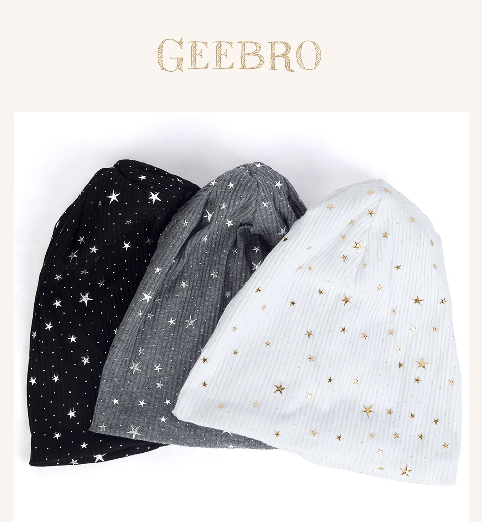 Geebro/Модная женская шапка звезда, Весенняя хлопковая Шапка-бини с отворотами для женщин, женские удобные головные уборы с черепами