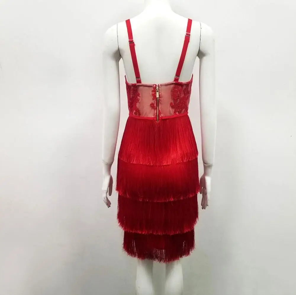 Wholesale New Women Bandage Dress Vestidos Sexy Sleeveless Spaghetti Strap Wedding Party Bodycon Celebrity Tassel Red | Женская одежда