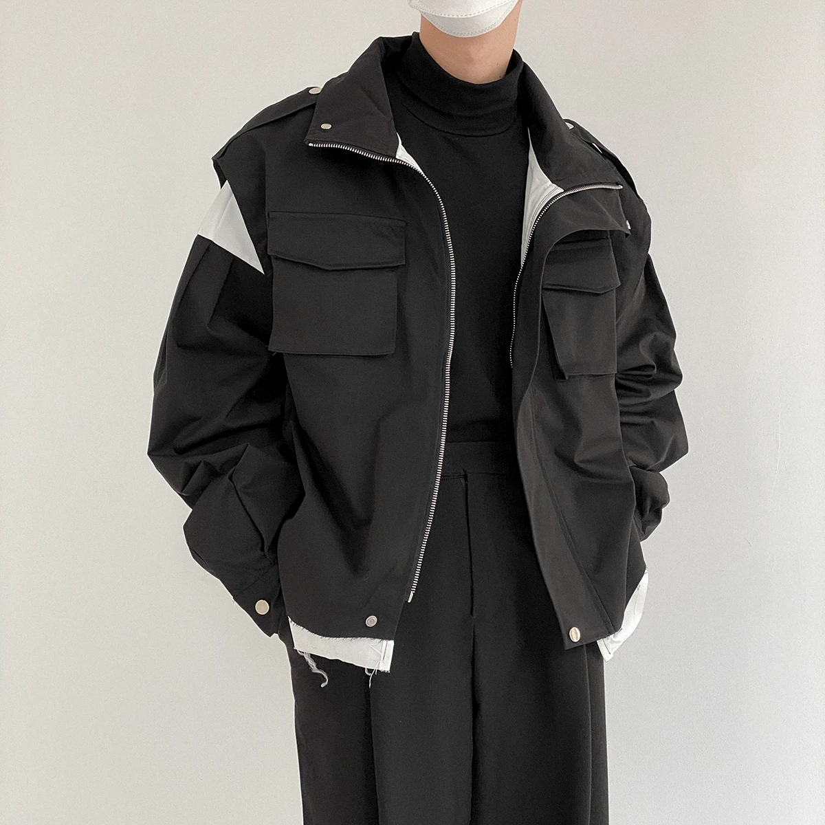 

Куртка мужская из искусственного двух частей, уличная куртка в стиле хип-хоп, Повседневная универсальная свободная с несколькими карманами...