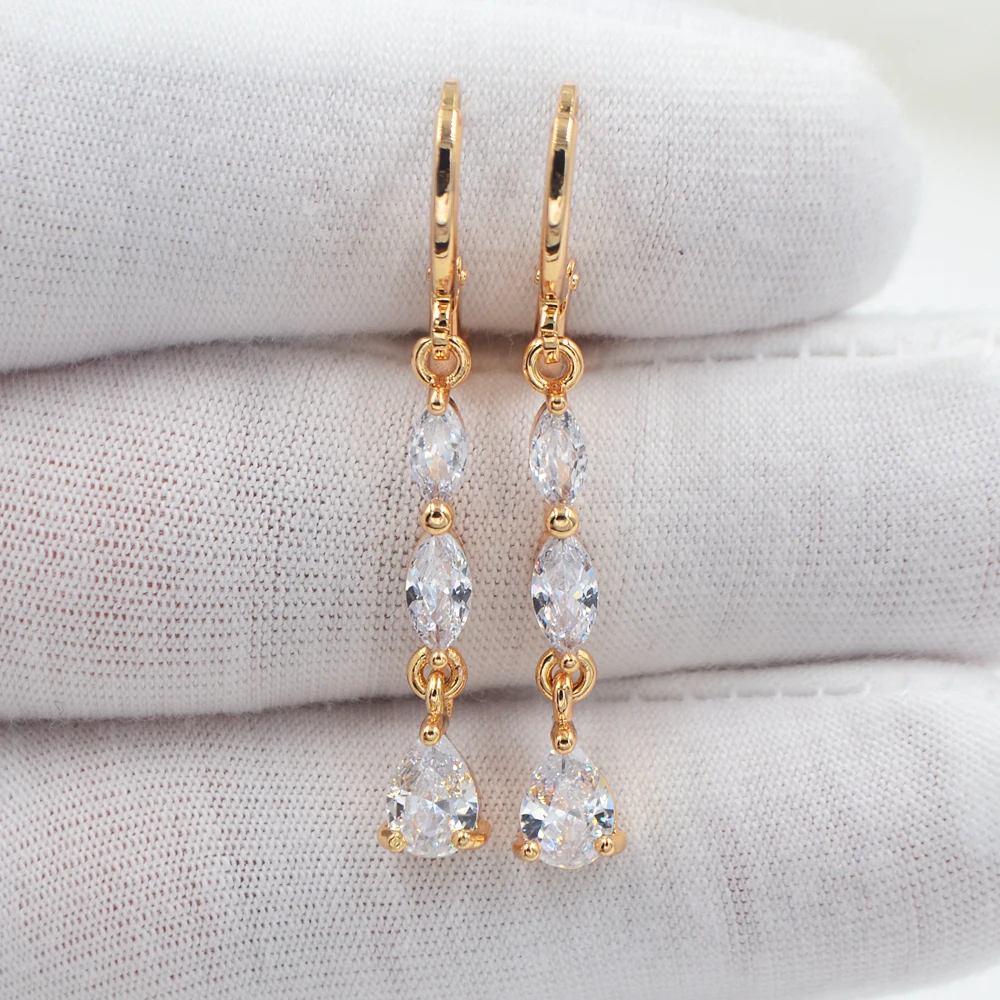 

Gold Color Fashion Clear Cubic Zirconia CZ Teardrop Dangle Earrings for Women