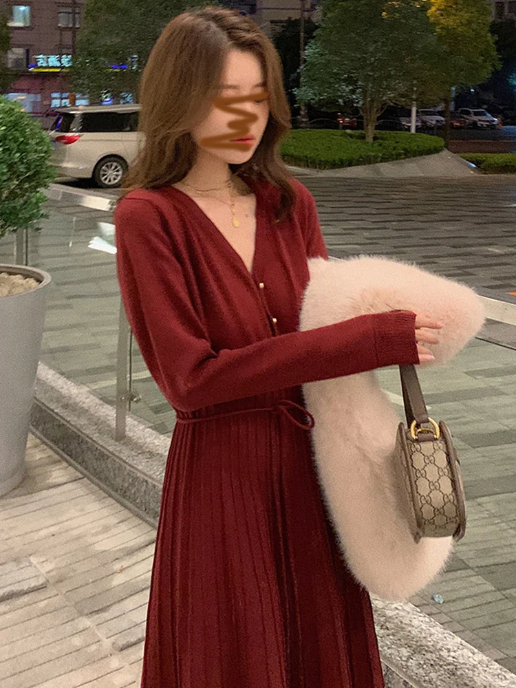 

Осенняя одежда, базовое платье-свитер во французском стиле, женское облегающее элегантное вязаное платье с новогодней талией