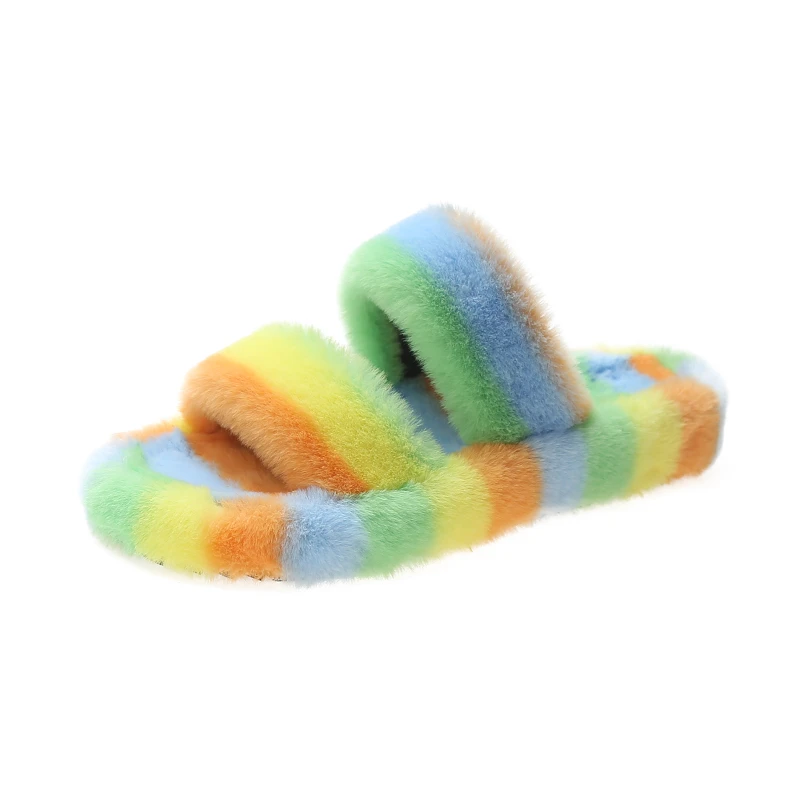 

Winter Warm Fluffy Slippers Women Cozy Fur House Home Indoor Floor Slides Flat Soft Furry Shoes Ladies Female Flip Flops Size 42