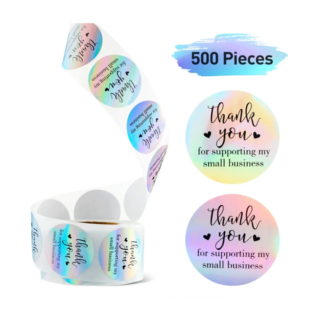 

500pcs/roll 3.8cm Rainbow Laser Lover Thank You Stickers Business Party Gift Wrapping Sealing Sticker Decorative Label