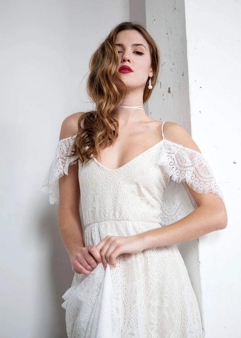 Vivian's Bridal Boho кружевное свадебное платье с открытыми плечами сексуальное на