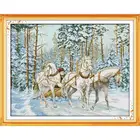 Набор для вышивки крестом с изображением кареты в снегу, три белых лошади, 14ct11ct, набор для рукоделия