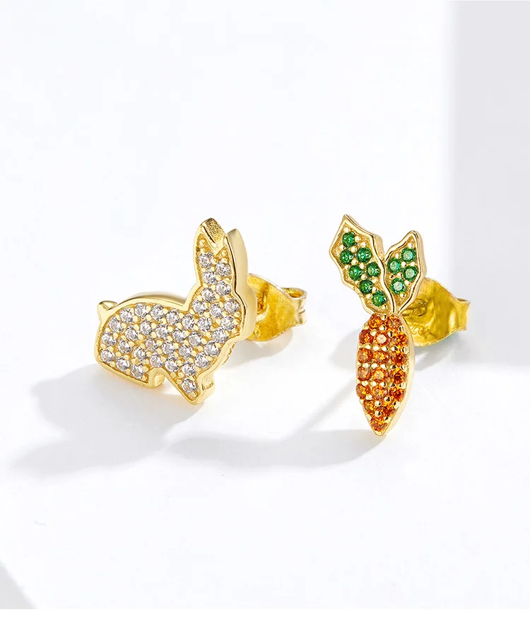 WOSTU Fashion 925 Sterling Silver Rabbit& Carrot Stud Earrings Zircon Gold Wedding Earrings For Women Wedding Jewelry CQE249-B