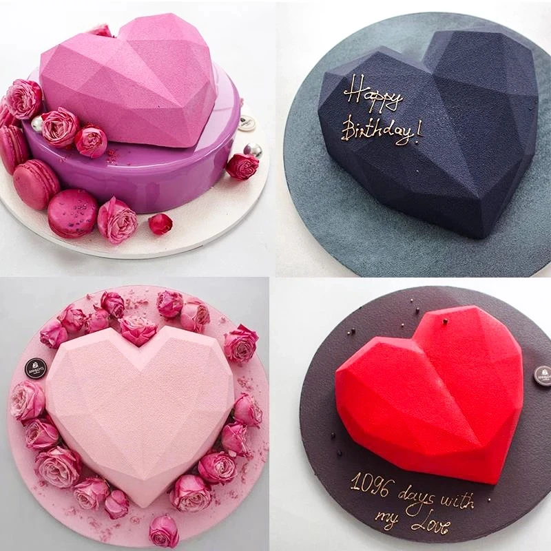 

3D Diamond Love Heart Shape Mold Silicone Chocolate Cookie Muffin Baking Tool Sponge Mousse Dessert Cake Decorating Tools